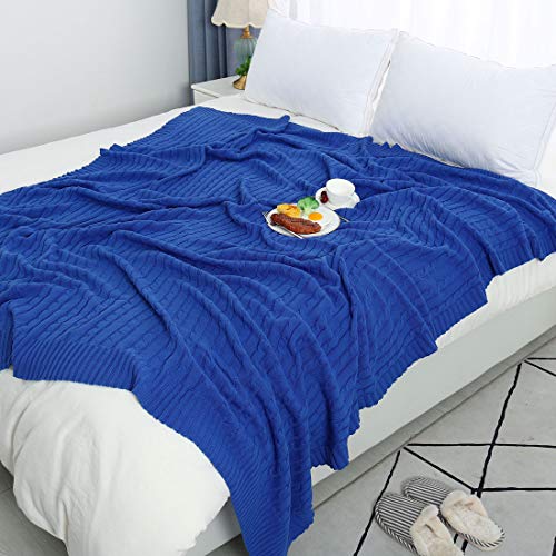 uxcell Cotton Cable Knit Throw Blanket Soft Throw Couch Covers Decors Knitted Blankets for Sofa Bed, Blue Throw(47" x 70") - color: Blue, size: Throw (47" *78")