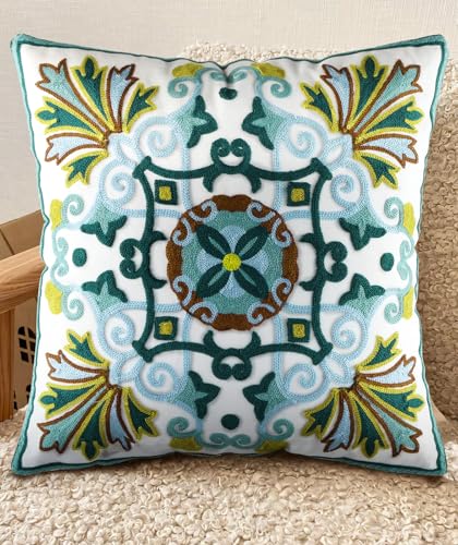 Embroidered Throw Pillow Cover - 18x18 Decorative Pillow Cover with Zipper Aesthetic Cute Design Boho Spring Summer Cozy Throw Pillowcase for Living Room Couch Sofa Bed, Classical Flowers - color: Classical Flowers, size: 18" x 18" (Pack of 1)