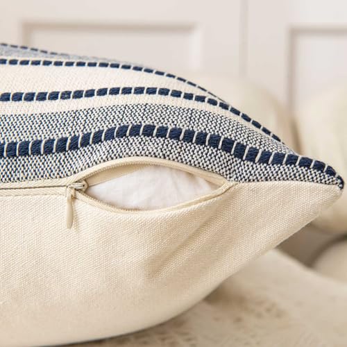 WACOMECO Pack of 2 Farmhouse Throw Pillow Covers, Textured Boho Cushion Covers for Couch Sofa Bed Home Decoration, 18x18 inch, Navy Blue - color: Navy Blue