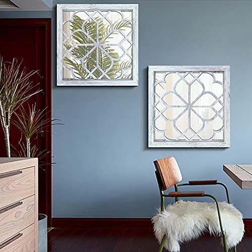 Wocred 2 PCS Square Wall Mirror,Gorgeous Rustic Farmhouse Accent Mirror,Rustic White Color Entry Mirror for Bathroom Renovation,Bedrooms,Living Rooms and More （20”） - color: Rustic White, size: 20x20 inch - 2 PCS
