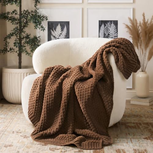EVERGRACEHOME Chunky Chenille Knit Throw Blanket for Couch, Soft Luxurious Moss Stitch Chair Blankets for Bed, Cozy Decorative Farmhouse Knitted Throws for Sofa, Burnt Orange, 60" x 80" - color: Burnt Orange, size: 60" X 80"