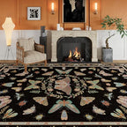 Unirea 5x7 Black Living Room Bedroom Area Rug, Large Washable Non Slip Rug for Dining Room Under Table, Kids Room, Home Office, Thin Soft Boho Stain Resistant Insect Bug Rug, Low Pile Carpet - color: Black, size: 5'x7'