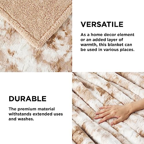 Bedsure GentleSoft Sherpa Fluffy Throw Blanket - Fleece Warm and Cozy Throw for Women Gift, Plush & Fuzzy Faux Fur Blanket for Couch, Sofa and Bed Decor, Tie Dye Design, Beige, 50x60 Inches - color: 02 - Beige, size: Throw (50" x 60")