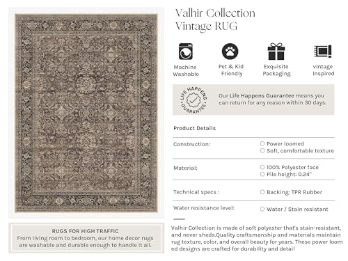 HUGEAR Brown Washable 6x6 Round Area Rugs for Living Room Bedroom Vintage Distressed Neutral Rug Carpet Durable Soft Non Slip & Shedding Stain Resistant Low Pile Indoor Home Decor - color: Retro | Brown, size: 6' (Round)