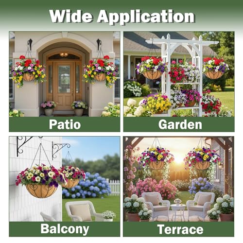 4 Pack 12 Inch Hanging Baskets for Plants Outdoor Metal Hanging Planter Basket with Coco Coir Liner Hanging Flower Baskets Hanging Flower Pots Holder for Garden, Patio(Modern) - size: 12 Inch, style: Modern