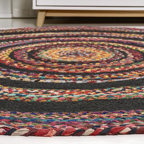 JONATHAN Y Abyss Braided Jute Red/Multi 5' Round Indoor Area Rug, Bohemian, Classic, Coastal, Easy-Cleaning for Living Room, Bedroom, Kitchen, Pet Friendly, Non-Shedding (RNF117A-5R) - color: Red, size: 5' (Round)