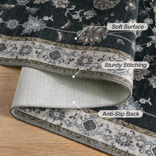 Tangsoo Vintage Floral Black 2x3 Washable Rugs for Entryway, Small Area Non-Slip Vintage Rug for Front Door, Brown Accent Rug Doormat, Soft Low Pile Rugs for Indoor Entrance Kitchen - color: Black, size: 2' X 3' (Rectangular)