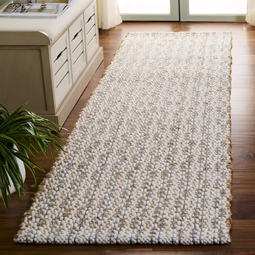 SAFAVIEH Natural Fiber Collection Area Rug - 2'3" x 8' Runner, Natural & Blue, Handmade Jute & Wool, Ideal for Living Room, Hallway, Foyer, Entryway, Bedroom (NFB225N) - color: Natural/Blue, size: 2'3" x 8' (Runner)