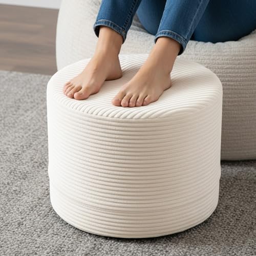 LITA Round Stuffed Pouf Ottoman, Velvet Poufs with High-Density Foam Filling and Washable Cover, Furry and Fluffy Bean Bag Foot Stools Ottoman for Living Room, Bedroom, Office, Beige - color: Velvet Beige