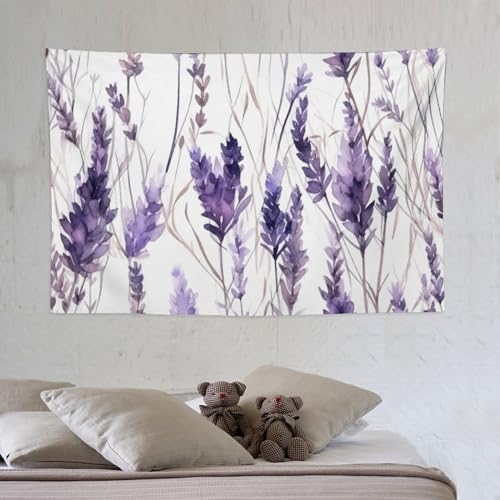 HZOHNAGO Lavender Flower Tapestry Watercolor Purple Floral Pattern Printed Wall Tapestry Wall Hanging for Bedroom Living Room Dorm 60" W x 40" H - color: Lavender-12, size: 60"L x 40"W