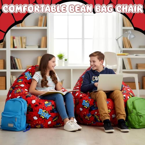 Boao 27'' Large Spider Kids Bean Bag Chairs Cover (No Filling) Washable Stuffed Animal Storage Beanbag Chair for Kids Canvas Bean Bag Cover with Zipper for Boys Organizing Plush Toys Textile Sack - color: Cartoon Spider, size: 27 Inches