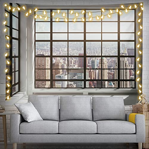 feelacle City Tapestry 80" X 60" Window View Landscape Wall Hanging Party Decorations Home Decor For Bedroom Living Room Dorm (200 X 150cm) - color: City Window View, size: 80"L x 60"W