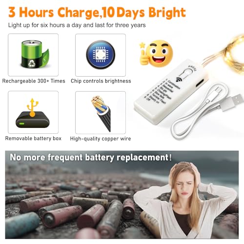 ZSJWL 6 Pack Rechargeable Fairy Lights with Remote & DIY Timer, 7Ft 20LED Mini Battery String Light, Twinkle Silver Copper Wire Lights for Wedding Party Bedroom Christmas Table Decoration(Warm White) - color: Warm White, size: 6 Pack – Rechargeable