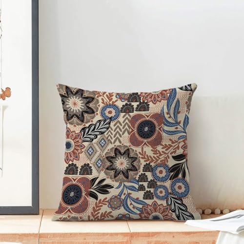Boho Brown Blue Pillow Covers 18x18 Set of 2, Abstract Mid Century Neutral Outdoor Decorative Botanical Tropical Leaves Throw Pillows Retro Flower Couch Cushion Case for Chair Sofa Bedroom - color: Vc8, size: 18" x 18" (Pack of 2)