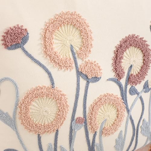 Embroidered Throw Pillow Covers 18x18 Set of 2 Vintage Blowball with Blue Leaves Pillow Cushion Case Decorative Pillowcases Square Rustic Floral Pillow Case Summer Fall Autumn Home Decor - color: Blowball