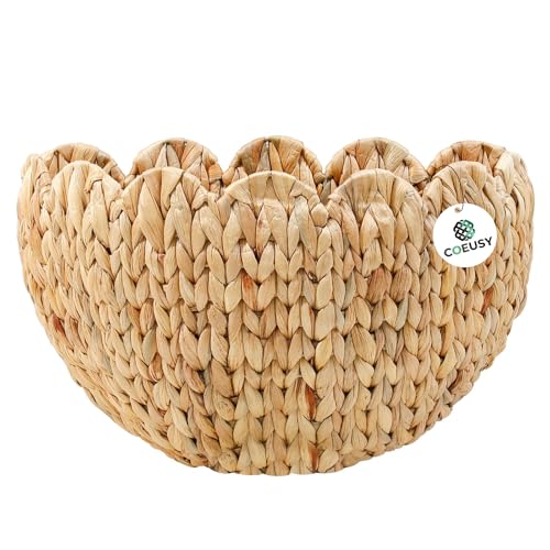 Coeusy Wicker Wall Basket, Boho Scalloped Wall Basket,Large Wall Hanging Baskets for Nursery,Door,Plants,Mail,Natural Water Hyacinth - color: Water Hyacinth