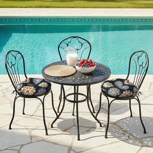 LVTXIII Outdoor Bistro Chair Cushions, 15"x15"x4" Round Patio Chair Cushions, All Weather Tufted Seat Cushions for Patio Furniture Use, Set of 2, Bloom Cobalt - color: Bloom Cobalt