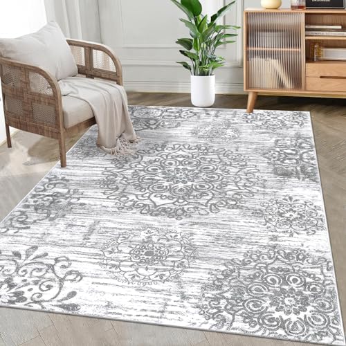 HEBE Area Rugs for Living Room 3'x5', Washable Non Slip Boho Entryway Rug, Soft Distressed Vintage Carpet for Bedroom, Dining Room, Kids Room, Nursery, Grey - color: Grey, size: 3' x 5' (Rectangular)