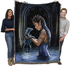 Pure Country Weavers Water Dragon Woven Blanket by Anne Stokes - Fantasy Gift Cotton Tapestry Throw - Made in The USA - 72" x 54" - color: Water, size: 72" x 54"