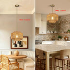 13" Boho Rattan Pendant Light Fixture, Hand Woven Wicker Hanging Lamp with Gold Ceiling Mount, Modern Farmhouse Lighting for Kitchen Island, Dining Room, Bedroom, Living Room, Entryway - color: Brown B