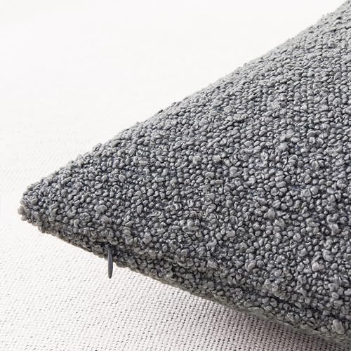 Mixhug Decorative Boucle Throw Pillow Covers, Dark Gray, 12 x 20 Inches, Pack of 2 - Textured Boho Pillow Covers for Couch and Bed - color: Dark Gray, size: 20" x 12" (Pack of 2)