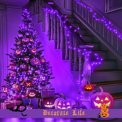 JMEXSUSS 200 LED Purple Fairy Lights Plug in, 8 Modes Purple Halloween Lights Indoor Outdoor with Wheel, 66 ft Remote Control Christmas String Lights for Halloween Thanksgiving Christmas Party Gift - color: Purple, size: 66FT 200LED