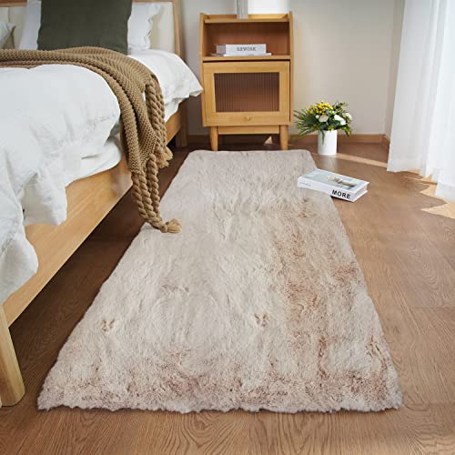 Ghouse Ultra Soft Faux Rabbit Fur Rug 2x3, Machine Washable Area Rugs for Bedroom Fluffy Rugs for Living Room, no-Shedding Carpet Sheepskin Rug Light Brown Beige - color: Beige, size: 2' x 3' (Rectangular)