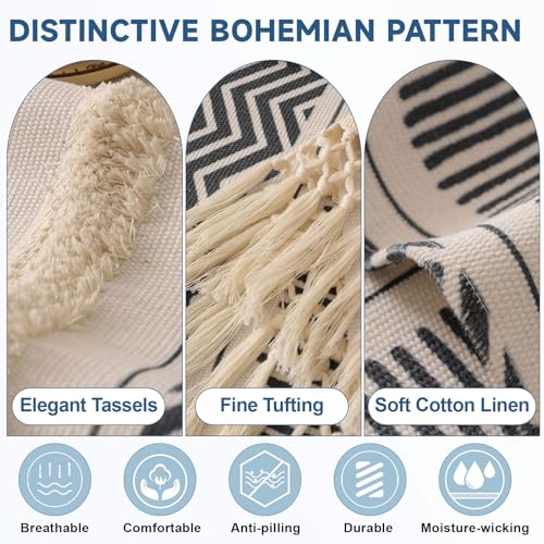 VClife Dog Boho Couch Cover, Washable Furniture Protector, 35.4 x 35.4 in | Tufted Tassel Sofa Cover, Non Slip Woven Geometric Sofa Slipcover, Multi-Size Universal Throw Cover For Couch, Pet Friendly - color: 02# Black Chevron, size: 35.4" x 35.4"