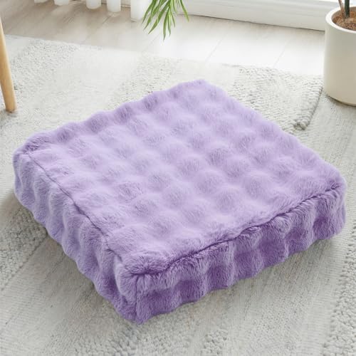JKMAX 22 inches Floor Pillow for Adults - Large Meditation Cushion with Thick Foam & Soft Tufted Cover - Premium Outdoor Square Floor Cushion Seat - Yoga Pillows for Sitting On Floor - Light Purple - color: Light Purple, size: 1 Count