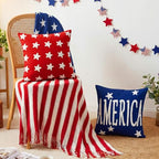 Fourluoo 4 Pcs 4th of July Throw Pillow Covers 18x18 Inch Patriotic Soft Plush Faux Fur Jacquard Cushion Pillow Case Freedom America Red White and Blue Pillowcase for Cushion Case Sofa Couch Decor - style: Patriotic