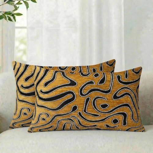 Mantle & Mason Lumbar Pillow Covers 12x20 Set of 2, Chenille Modern Abstract Throw Pillow Covers, Yellow Luxury Textured Decorative Pillow Cover for Couch Sofa Bed Office - color: Artflow Dusty Yellow, size: 20" x 12" (Pack of 2)
