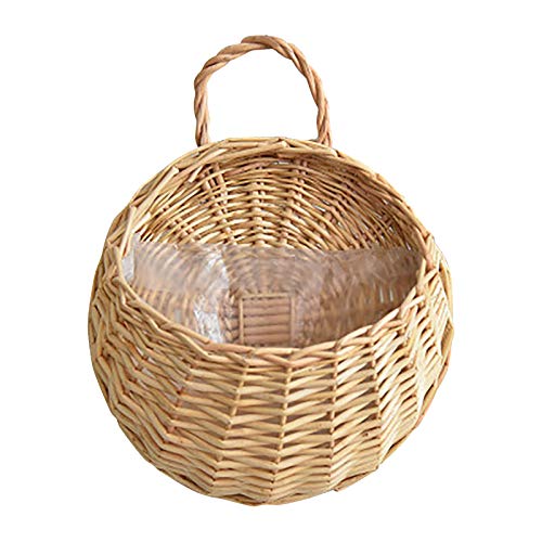 2PCS Woven Wall Hanging Baskets for Organizing Flower Plants Boho Decor, Wall Mounted Planter Basket, Flower Pot Natural Wicker Rattan Plant Flower Pot Home Garden Wedding Wall Decorations (Beige) - color: Beige