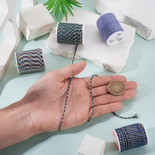 17.2 Yards 1.5mm Metallic Braided Thread Blue 4-Ply Macrame Polycotton Cord Jewelry Beading Cord for String Wall Hangings Plant Hanger String Knitting Macrame Rope Bracelet DIY Craft - color: Mixed Color 11, size: 1.5mm