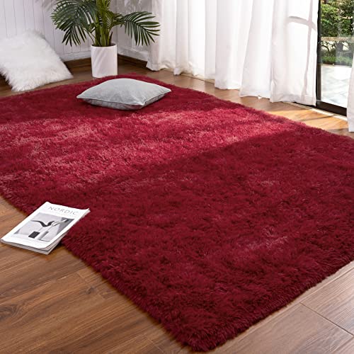 DETUM Red Living Room Rug 5X8 Area Rug Wine Red Christmas Rugs for Bedroom Master Room Dining Dorm Kids Room Machine Washable Nonslip Carpets Soft and Fluffy Modern Home Decoration - color: Burgundy, size: 5 x 8 Feet