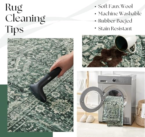 BILEEHOME Dark Emerald Green 2x3 Rug for Living Room,Vintage Floral Waterproof Non Slip Cool Area Rugs for Men Office Hardwood Floors Bedroom - color: Dark Green, size: 2' x 3' (Rectangular)