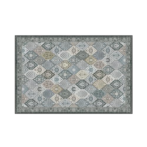 Phantoscope Washable Area Rug 6'x9' Non-Slip, Vintage Boho Rugs for Living Room, Bedroom, Dining Room, Distressed Moroccan Mosaic Diamond Pattern, Low-Pile Foldable Floor Carpet, Grey Charcoal - color: Grey Charcoal, size: 6' x 9' (Rectangular)