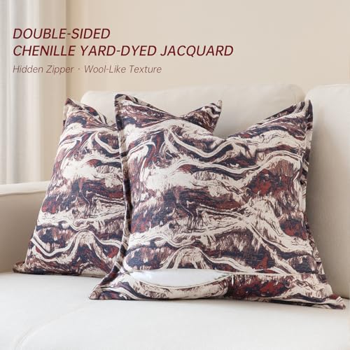MATTINS Neutral Marble Pillow Covers 18x18 Set of 2, Modern Textured Throw Pillow Covers, Luxury Farmhouse Burgundy Pillow Covers, Boho Patterned Decorative Pillow Cover for Couch Sofa Bed Gift Pack - color: Burgundy, size: 18" x 18" (Pack of 2)