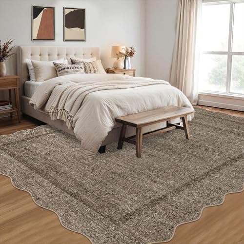 GarveeHome Scalloped Washable Rug 6x9 Area Rugs for Living Room Modern Taupe Nursery Rug Large Area Rug for Bedroom Non Slip Throw Rugs Soft Low Pile Stain Resistant Carpet for Classroom 6'x9' Taupe - color: Taupe, size: 6' x 9' (Rectangular)