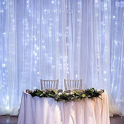 Dazzle Bright Curtain String Lights, 300 LED 9.8ft x 9.8ft 8 Lighting Modes Fairy Lights USB Powered, Waterproof Lights for Christmas Party Wedding Outdoor Indoor Wall Decorations (White) - color: White