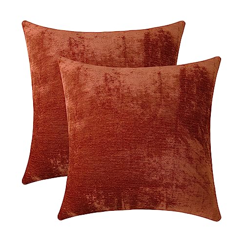 Jeneoo Terracotta Decorative Throw Pillow Covers Soft Chenille Comfy Solid Rust Couch Cushion Case Decor (Set of 2, 20 x 20 Inches) - color: Terracotta, size: 20" x 20" (Pack of 2)