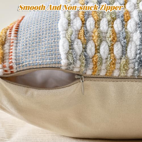 AmHoo Set of 2 Chenille Striped Textured Boho Throw Pillow Covers Aesthetic with Tassels Woven Decorative Pillow Case for Couch Bed Sofa Bedroom Modern Funky 18 x 18-Inch Grey - color: Grey, size: 18" x 18" (Pack of 2)