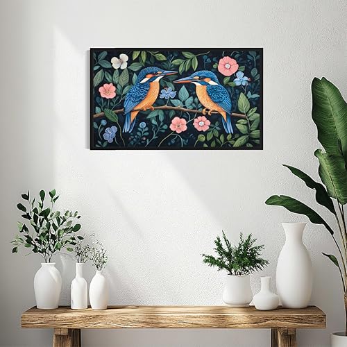 Kingfishers William Morris Wall Art Poster Prints, Vintage Flowers Tapestry, Floral Decor for Living Room, Bedroom, Office, Bathroom AA12 (Kingfishers, 24 x 48 inches (1 Panel), Unframed) - color: Kingfishers, size: 24 x 48 inches (1 Panel)