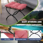 15" Foldable Foot Stool Ottoman with Metal Frame - Washable Red Upholstered Indoor/Outdoor Footrest for Living Room, Bedroom, Patio - Space-Saving Compact Design - color: Red