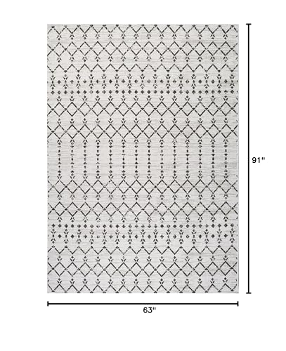 JONATHAN Y Moroccan Geometric Indoor Outdoor Area Rug 5X8 Cream/Black, Ourika Textured Weave for Backyard, Patio, Porch, Easy-Cleaning, High Traffic, Pet-Friendly, Non-Shedding (SMB108I-5) - color: Cream/Black, size: 5'3" x 7'7" (Rectangular)