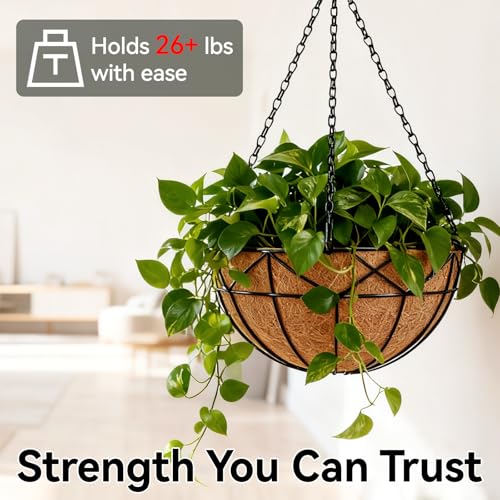 Halatool 4 Pack 14 Inch Hanging Baskets for Plants Outdoor, Round Wire Metal Baskets with Coco Liners for Garden Patio Balcony Fence, Hanging Planters for Flowers Ferns Succulents Herbs Vines - color: 14in