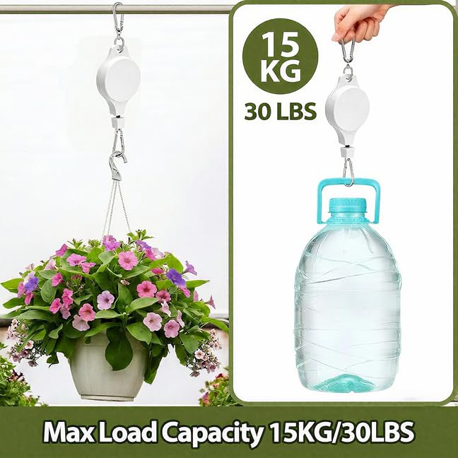 Retractable Plant Hanger with Pulley System, Effortless Raising and Lowering for Indoor and Outdoor Plants, Hanging Planters, Garden Pots & Bird Feeders (4-Pack,White) - color: White,4pcs