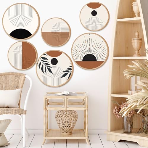 Geetery 6Pcs Boho Wall Art Decor Wooden Wall Decoration for Living Room Farmhouse Round Bohemian Decor Geometric Sun Wood Art 10" 8" Bohemian Hanging Minimalist for Office(Elegant) - style: Elegant