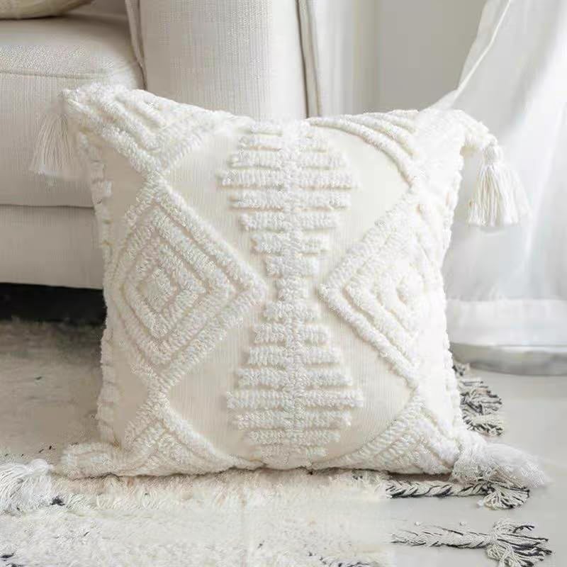 Boho Throw Pillows, 18x18 Pillow Covers,Bohemian Cushion Case, Textured Moroccan Throw Pillow Cover,Decorative Farmhouse Neutral Pillowcase for Couch Sofa Bedroom Living Room Home Decor White - color: Boho Cream, size: 18" x 18" (Pack of 1)