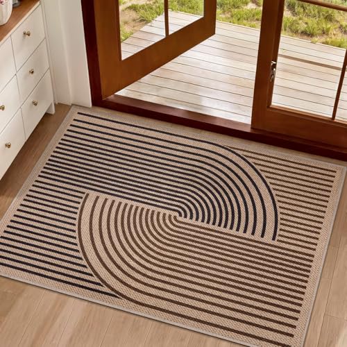 Tangsoo Rainbow Easy Jute Rug,2x3 Washable Small Area Rug for Entryway Non-Slip Ultra Thin Brown Black Outdoor Mat Modern Farmhouse Carpet for Entrance Kitchen Bedroom Front Porch Patio - color: Black/Brown, size: 2x3ft