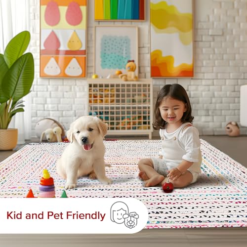 Nuloom Tammara Ivory/Multicolor, 3' x 5' Oval, Hand Braided, Bohemian, Cotton, Soft and Cozy, High Traffic, Stain Resistant, Easy Clean, Durable Runner for Bedroom, Living Room, Dining, Den
